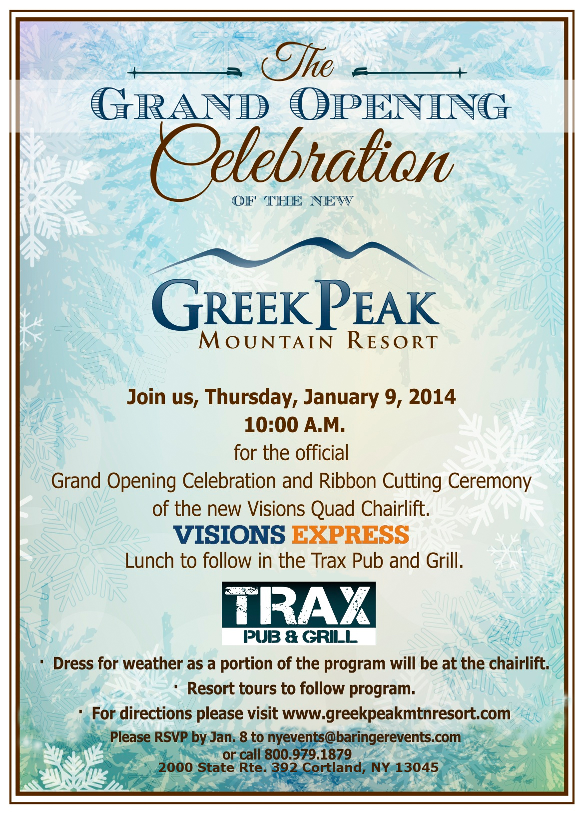 Greek Peak Mountain Resort Announces Grand Opening of the New Greek Peak